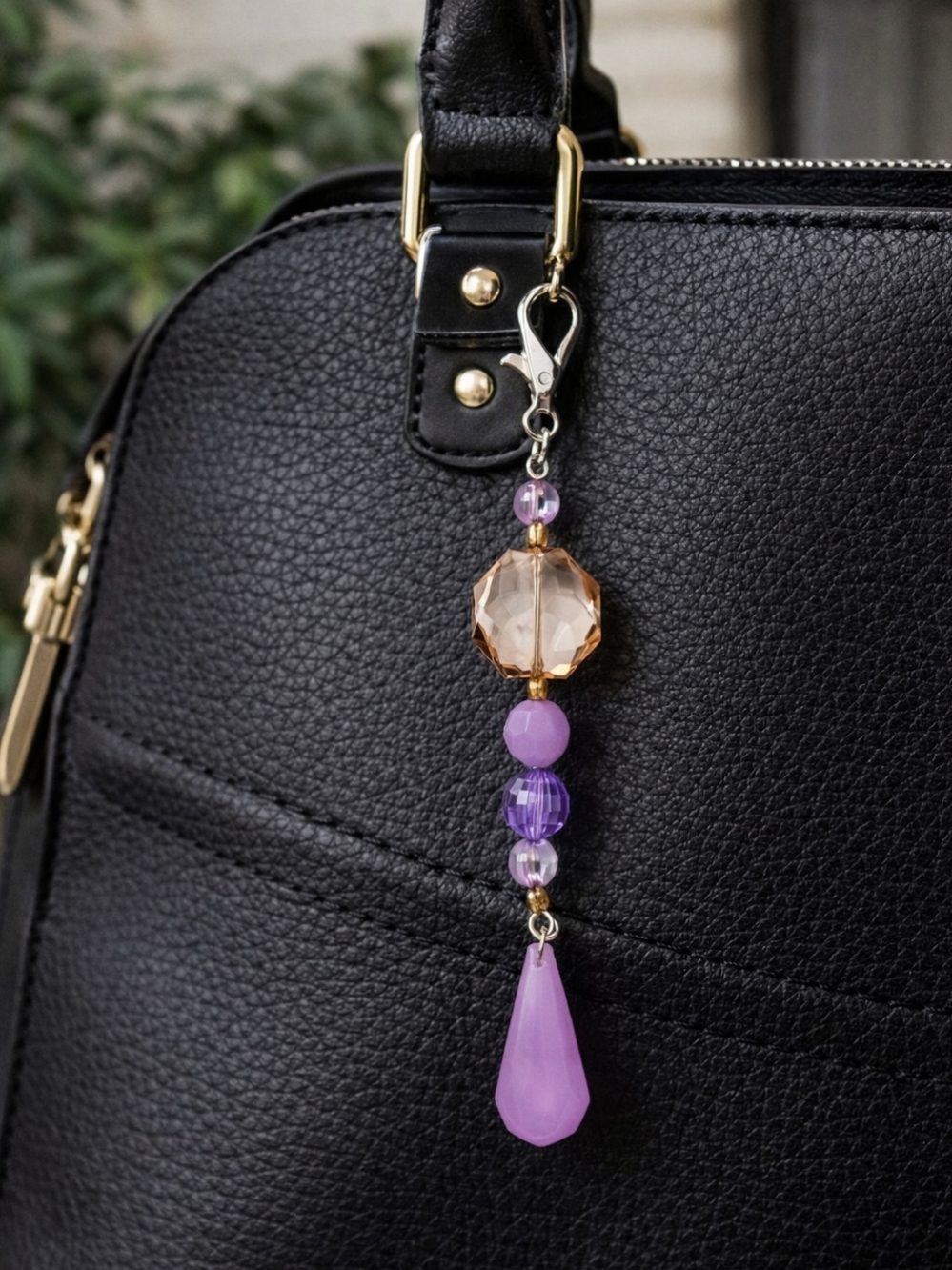 Handmade Purple Amber Beaded Keychain Charm 5.5" Purse Accessory Gift